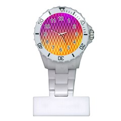 Triangle Plaid Chevron Wave Pink Purple Yellow Rainbow Plastic Nurses Watch by Mariart