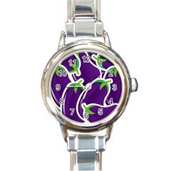 Vegetable Eggplant Purple Green Round Italian Charm Watch