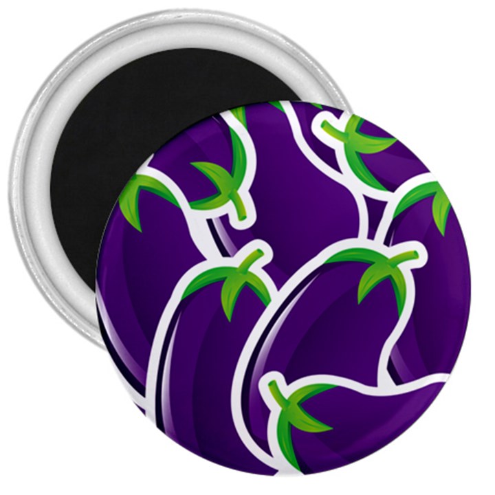 Vegetable Eggplant Purple Green 3  Magnets