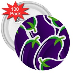 Vegetable Eggplant Purple Green 3  Buttons (100 pack) 