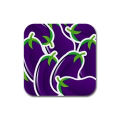 Vegetable Eggplant Purple Green Rubber Square Coaster (4 pack) 