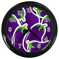 Vegetable Eggplant Purple Green Wall Clocks (Black)