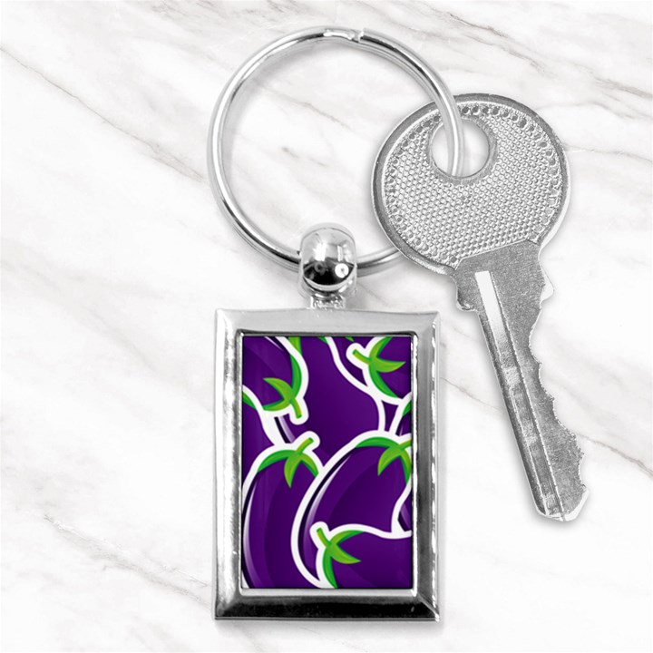 Vegetable Eggplant Purple Green Key Chains (Rectangle) 