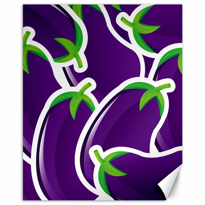 Vegetable Eggplant Purple Green Canvas 11  x 14  