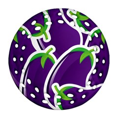 Vegetable Eggplant Purple Green Round Filigree Ornament (Two Sides)