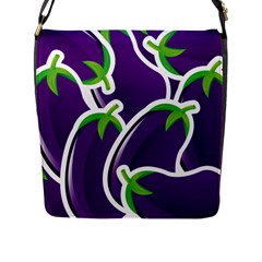 Vegetable Eggplant Purple Green Flap Messenger Bag (L) 