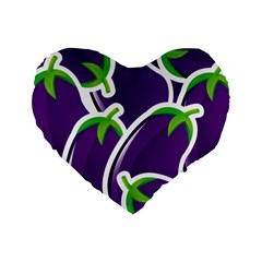 Vegetable Eggplant Purple Green Standard 16  Premium Flano Heart Shape Cushions