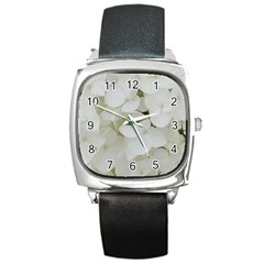 Hydrangea Flowers Blossom White Floral Photography Elegant Bridal Chic  Square Metal Watch by yoursparklingshop