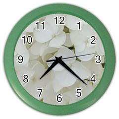 Hydrangea Flowers Blossom White Floral Photography Elegant Bridal Chic  Color Wall Clocks by yoursparklingshop