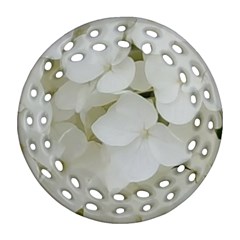 Hydrangea Flowers Blossom White Floral Photography Elegant Bridal Chic  Round Filigree Ornament (two Sides) by yoursparklingshop