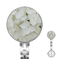 Hydrangea Flowers Blossom White Floral Photography Elegant Bridal Chic  Stainless Steel Nurses Watch by yoursparklingshop