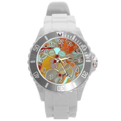 Liquid Bubbles Round Plastic Sport Watch (l) by digitaldivadesigns