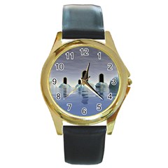 Abstract Gates Doors Stars Round Gold Metal Watch by Nexatart