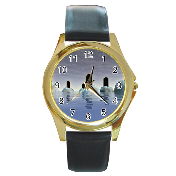 Abstract Gates Doors Stars Round Gold Metal Watch