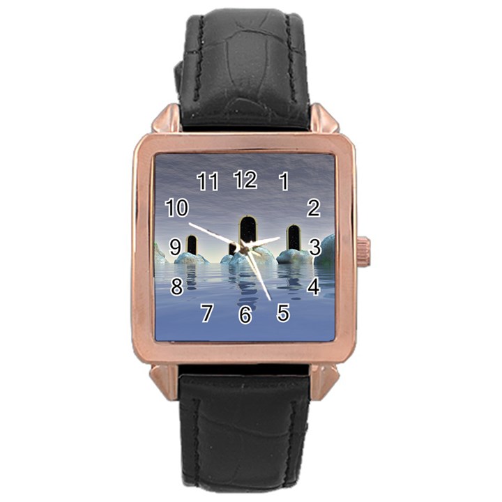 Abstract Gates Doors Stars Rose Gold Leather Watch 