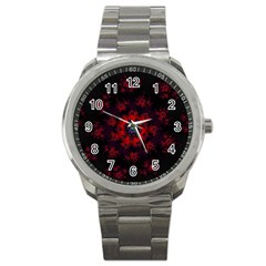 Fractal Abstract Blossom Bloom Red Sport Metal Watch by Nexatart