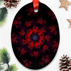 Fractal Abstract Blossom Bloom Red Oval Ornament (two Sides)