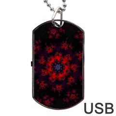 Fractal Abstract Blossom Bloom Red Dog Tag Usb Flash (one Side) by Nexatart