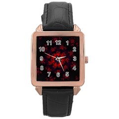 Fractal Abstract Blossom Bloom Red Rose Gold Leather Watch  by Nexatart