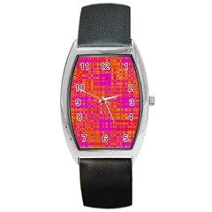 Pink Orange Bright Abstract Barrel Style Metal Watch by Nexatart