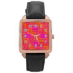 Pink Orange Bright Abstract Rose Gold Leather Watch  by Nexatart