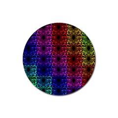 Rainbow Grid Form Abstract Rubber Round Coaster (4 Pack)  by Nexatart