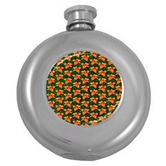 Background Wallpaper Flowers Green Round Hip Flask (5 Oz) by Nexatart