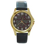 Full Frame Shot Of Abstract Pattern Round Gold Metal Watch Front