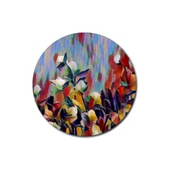 Abstractionism Spring Flowers Rubber Round Coaster (4 Pack)  by DeneWestUK