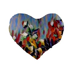 Abstractionism Spring Flowers Standard 16  Premium Flano Heart Shape Cushions by DeneWestUK