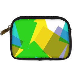 Green Yellow Shapes   Digital Camera Leather Case by LalyLauraFLM