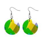 Green yellow shapes        1  Button Earrings Front