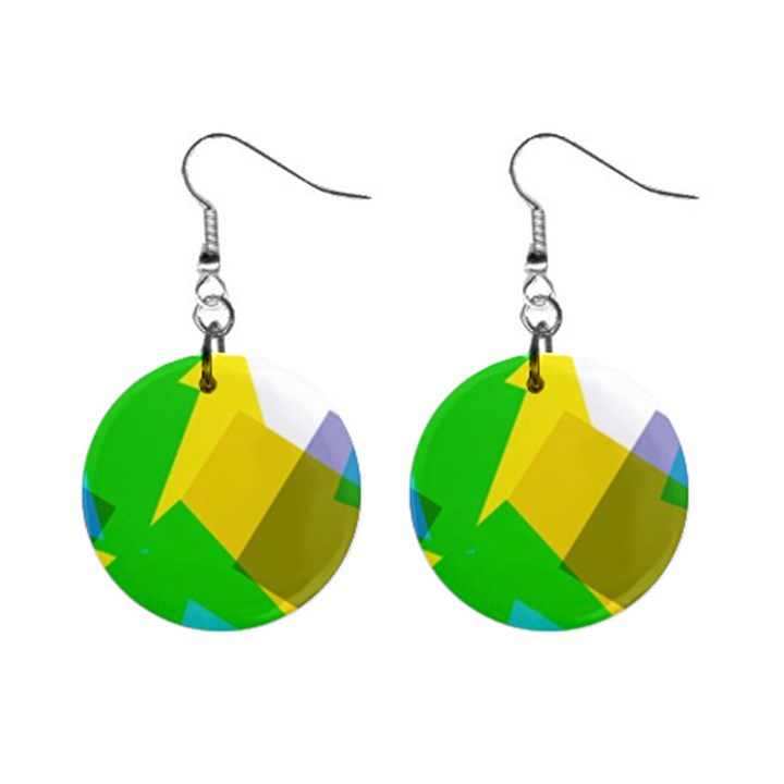 Green yellow shapes        1  Button Earrings