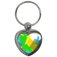 Green Yellow Shapes        Key Chain (heart) by LalyLauraFLM