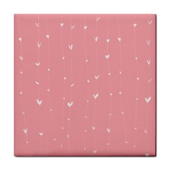 Pink Background With White Hearts On Lines Tile Coasters by TastefulDesigns