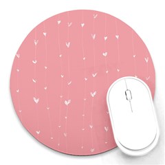 Pink Background With White Hearts On Lines Round Mousepads by TastefulDesigns