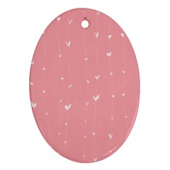 Pink Background With White Hearts On Lines Ornament (oval) by TastefulDesigns