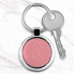 Pink Background With White Hearts On Lines Key Chains (round)  by TastefulDesigns