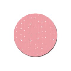 Pink Background With White Hearts On Lines Magnet 3  (round) by TastefulDesigns