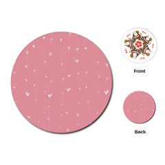 Pink Background With White Hearts On Lines Playing Cards (round)  by TastefulDesigns