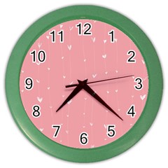 Pink Background With White Hearts On Lines Color Wall Clocks by TastefulDesigns