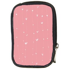 Pink Background With White Hearts On Lines Compact Camera Cases by TastefulDesigns