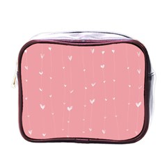 Pink Background With White Hearts On Lines Mini Toiletries Bags by TastefulDesigns