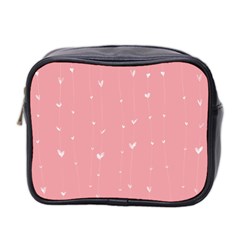 Pink Background With White Hearts On Lines Mini Toiletries Bag 2-side by TastefulDesigns