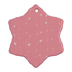 Pink Background With White Hearts On Lines Snowflake Ornament (two Sides) by TastefulDesigns