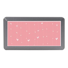 Pink Background With White Hearts On Lines Memory Card Reader (mini) by TastefulDesigns