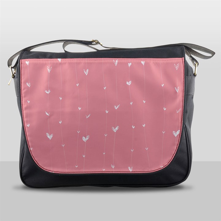 Pink background with white hearts on lines Messenger Bags