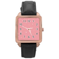 Pink Background With White Hearts On Lines Rose Gold Leather Watch  by TastefulDesigns