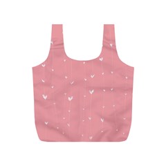 Pink Background With White Hearts On Lines Full Print Recycle Bags (s)  by TastefulDesigns