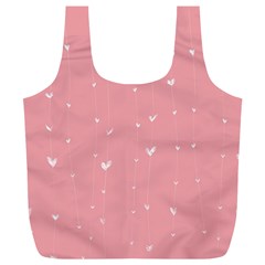 Pink Background With White Hearts On Lines Full Print Recycle Bags (l)  by TastefulDesigns